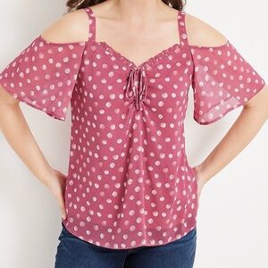 Pink Polka Dot Off-Shoulder Blouse